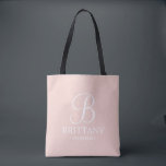 Elegante Personalisierte Bridesmaid in Schwarz und Tasche<br><div class="desc">Elegante Personalisierte Bridesmaid-Geschenke in Schwarz und Weiß mit personalisierten Monogrammen im eleganten Schriftart-Stil mit dem Namen und der Titel der Brautjungfrau im klassischen Serif-Schriftart-Stil auf rosafarbenem Hintergrund. Auch perfekt für die Trauzeugin, Blumenmädchen, Brautmutter und vieles mehr.</div>
