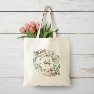 Elegante Personalisierte Florale Monogramm-Name-Ta Tragetasche