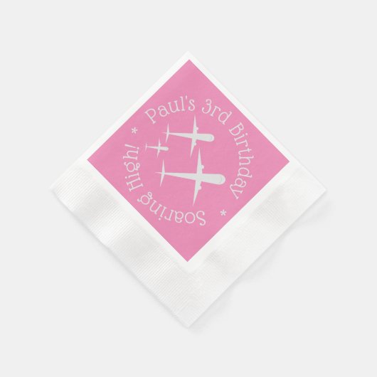 Elegante Personalisierte Flugzeuge, rosa Kindergeb Serviette (Ecke)
