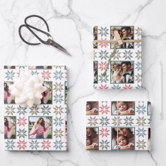 Elegante Personalisierte Fotos und Holiday Poinset Geschenkpapier Set (Vorderseite)