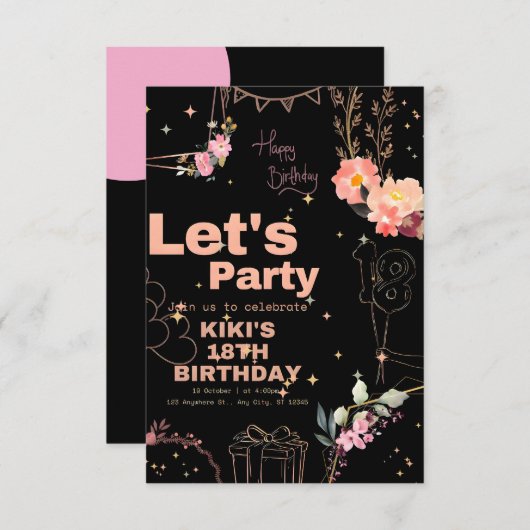 Elegante Personalisierte Geburtstagskarte Einladung (Vorne/Hinten)