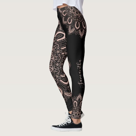 Elegante Personalisierte Girly Black Rose Gold Leggings (Links)