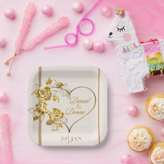 Elegante Personalisierte goldene Hochzeitsplatte Pappteller (Party)