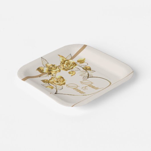 Elegante Personalisierte goldene Hochzeitsplatte Pappteller (Gewinkelt)