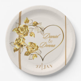 Elegante Personalisierte goldene Hochzeitsplatte Pappteller