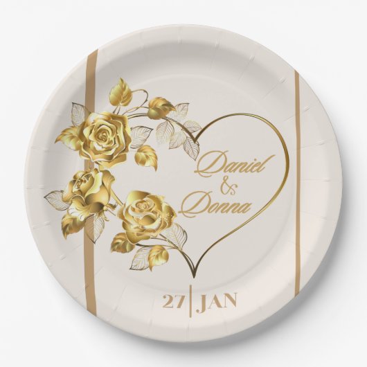 Elegante Personalisierte goldene Hochzeitsplatte Pappteller (Vorderseite)