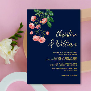 Elegante Personalisierte Hochzeit zwischen Marine Folieneinladung