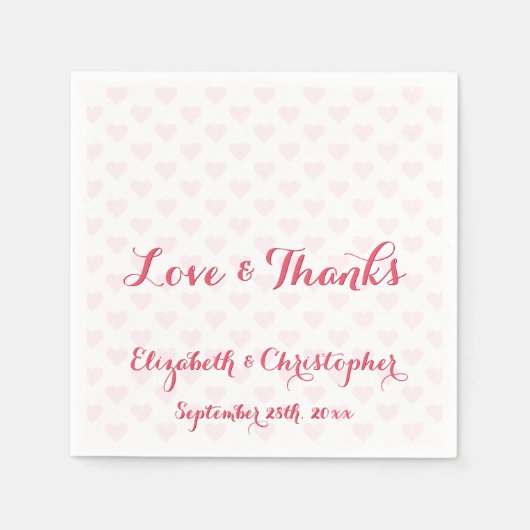 Elegante Personalisierte Hochzeitsfeier Rosa Herze Serviette (Vorderseite)