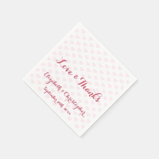 Elegante Personalisierte Hochzeitsfeier Rosa Herze Serviette (Ecke)