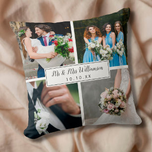 Elegante personalisierte Hochzeitsfoto-Collage Kissen
