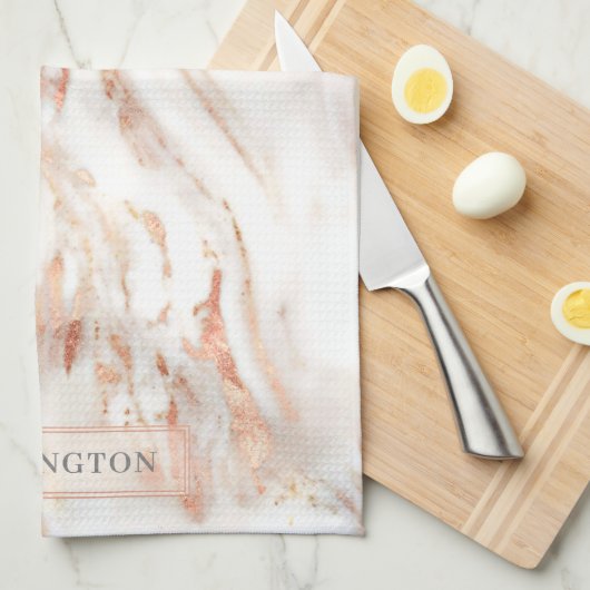 Elegante Personalisierte Kupfermarmor-Rose Gold Geschirrtuch (Viertel Falte)
