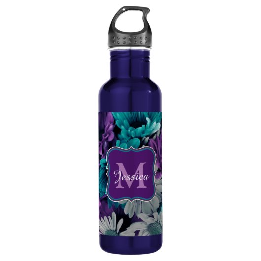 Elegante Personalisierte Lila Blumen Edelstahlflasche (Vorderseite)