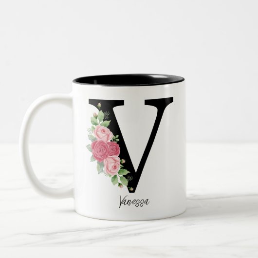 Elegante Personalisierte Monogramm-Kaffeemaschine Zweifarbige Tasse (Links)