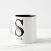 Elegante Personalisierte Monogramm-Kaffeemaschine Zweifarbige Tasse (Vorderseite Links)