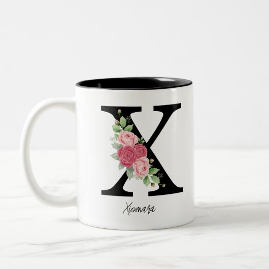 Elegante Personalisierte Monogramm-Kaffeemaschine Zweifarbige Tasse (Links)