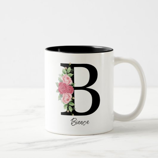 Elegante Personalisierte Monogramm-Kaffeemaschine  Zweifarbige Tasse (Rechts)