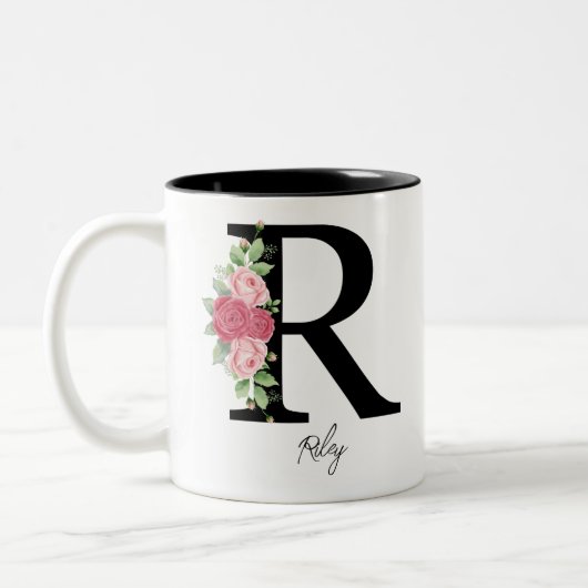 Elegante Personalisierte Monogramm-Kaffeemaschine Zweifarbige Tasse (Links)