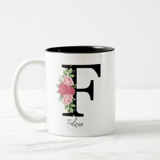 Elegante Personalisierte Monogramm Kaffeemaschine Zweifarbige Tasse (Links)
