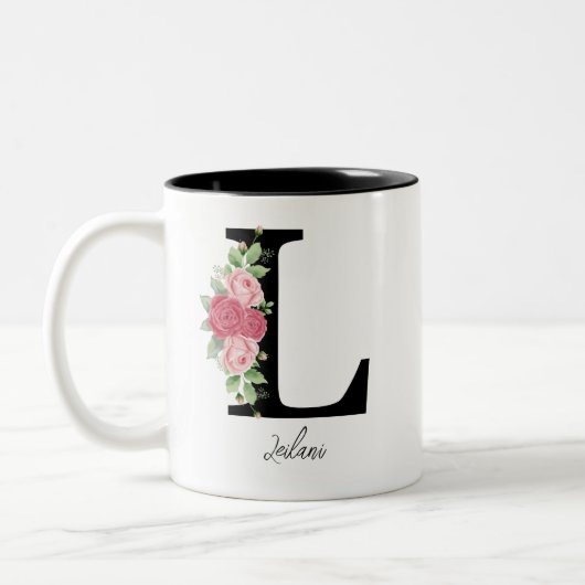 Elegante Personalisierte Monogramm-Kaffeemaschine Zweifarbige Tasse (Links)