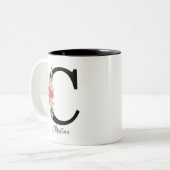 Elegante Personalisierte Monogramm-Kaffeemaschine Zweifarbige Tasse (Vorderseite Links)