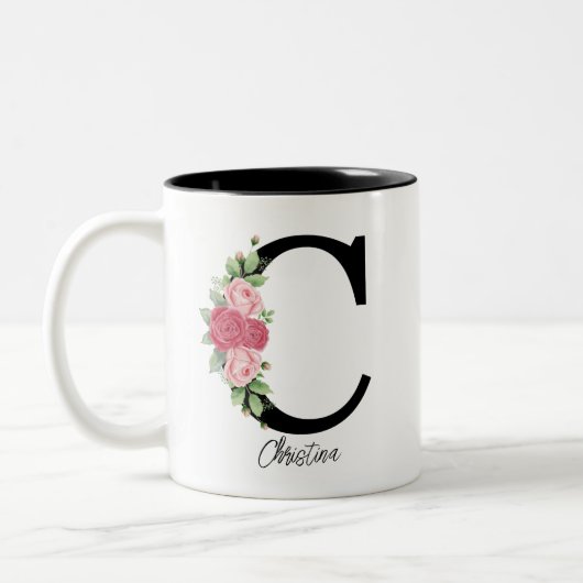 Elegante Personalisierte Monogramm-Kaffeemaschine Zweifarbige Tasse (Links)