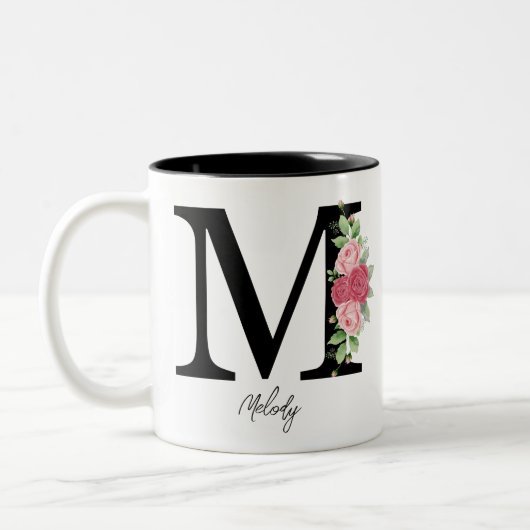 Elegante Personalisierte Monogramm-Kaffeemaschine Zweifarbige Tasse (Links)