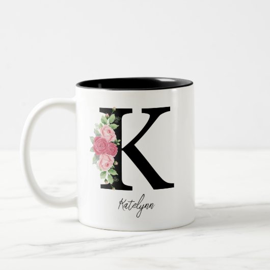 Elegante Personalisierte Monogramm-Kaffeemaschine Zweifarbige Tasse (Links)