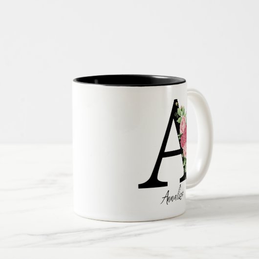 Elegante Personalisierte Monogramm-Kaffeepause Tas Zweifarbige Tasse (VorderseiteRechts)
