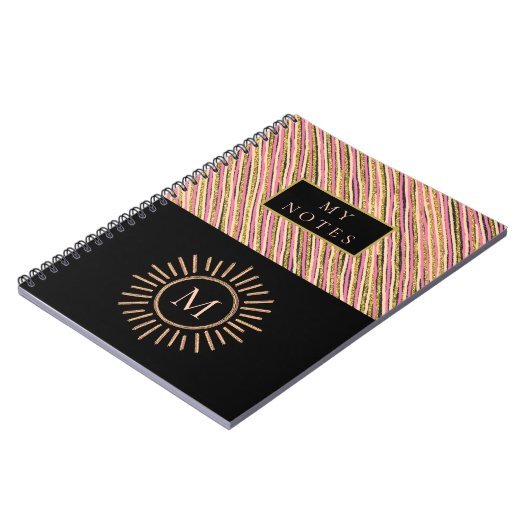 Elegante Personalisierte Monogramm Streifen Gelb Notizblock (Linke Seite)