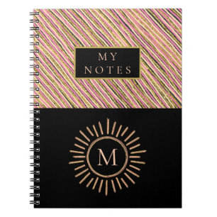 Elegante Personalisierte Monogramm Streifen Gelb Notizblock