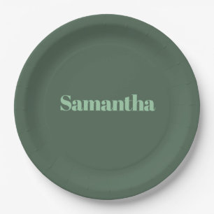 Elegante personalisierte Namens-Typografie |salbei Pappteller