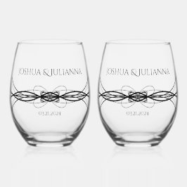 Elegante Personalisierte Paarname Datum Hochzeit Weinglas Ohne Stiel