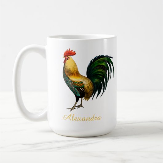 Elegante Personalisierte Rooster-HühnerCo Kaffeetasse (Links)