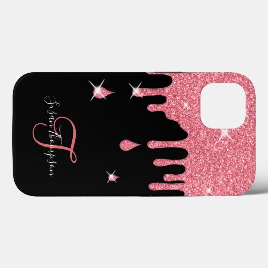 Elegante Personalisierte rosa Glitzern Case-Mate iPhone Hülle (Rückseite (Horizontal))