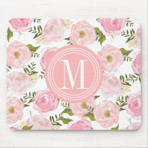 Elegante personalisierte rosa Rosen im Vintage-Sti Mousepad