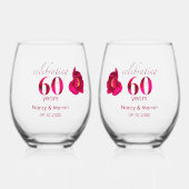 Elegante Personalisierte Rose 60 Jahre Jubiläumsge Weinglas Ohne Stiel (Vorderseite)