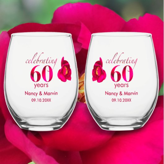 Elegante Personalisierte Rose 60 Jahre Jubiläumsge Weinglas Ohne Stiel