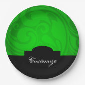 Elegante Personalisierte Schwarz/Grünbuch-Teller Pappteller (Vorderseite)