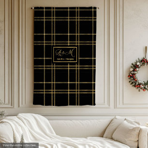 Elegante personalisierte schwarze Gold-Tartan-Deck Fleecedecke