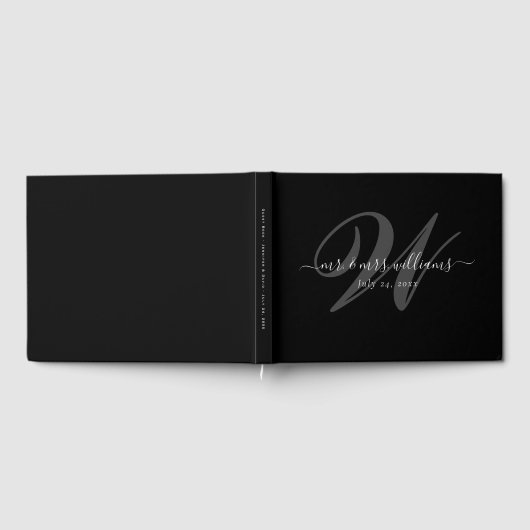 Elegante Personalisierte Schwarze Monogramm Hochze Gästebuch (Voll)