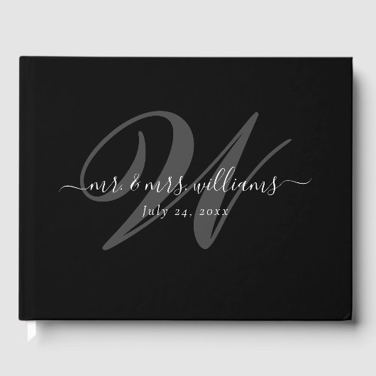 Elegante Personalisierte Schwarze Monogramm Hochze Gästebuch (Vorderseite)