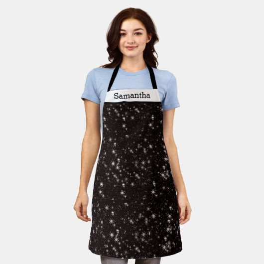 Elegante Personalisierte Schwarze Schneeflocken St Schürze (Getragen)