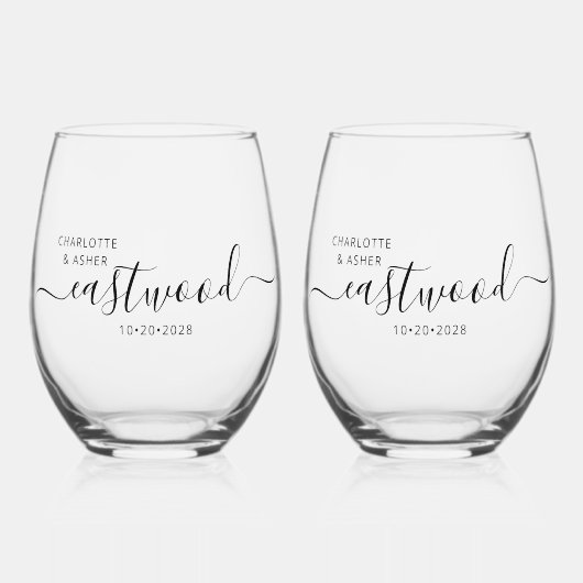 Elegante Personalisierte Script Couple Name Weddin Weinglas Ohne Stiel (Vorderseite)