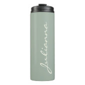 Elegante Personalisierte Skriptname Sage Green Tra Thermosbecher (Vorderseite)