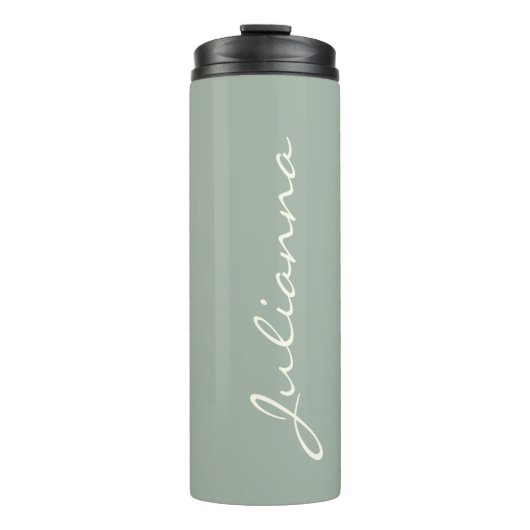 Elegante Personalisierte Skriptname Sage Green Tra Thermosbecher (Vorderseite)