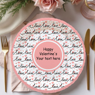 Elegante personalisierte Tisch-Liebe-Text-Kunst Va Pappteller