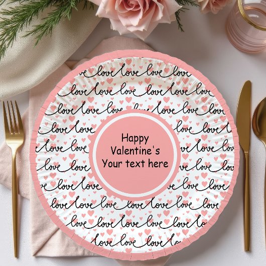 Elegante personalisierte Tisch-Liebe-Text-Kunst Va Pappteller