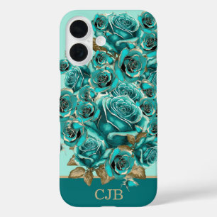 Elegante Personalisierte Vintage Teale Rose iPhone 16 Hülle