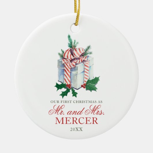 Elegante Personalisierte Weihnachten Neu Verheirat Keramik Ornament (Vorne)