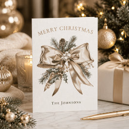 Elegante personalisierte Weihnachts-Schleifenkarte Einladung